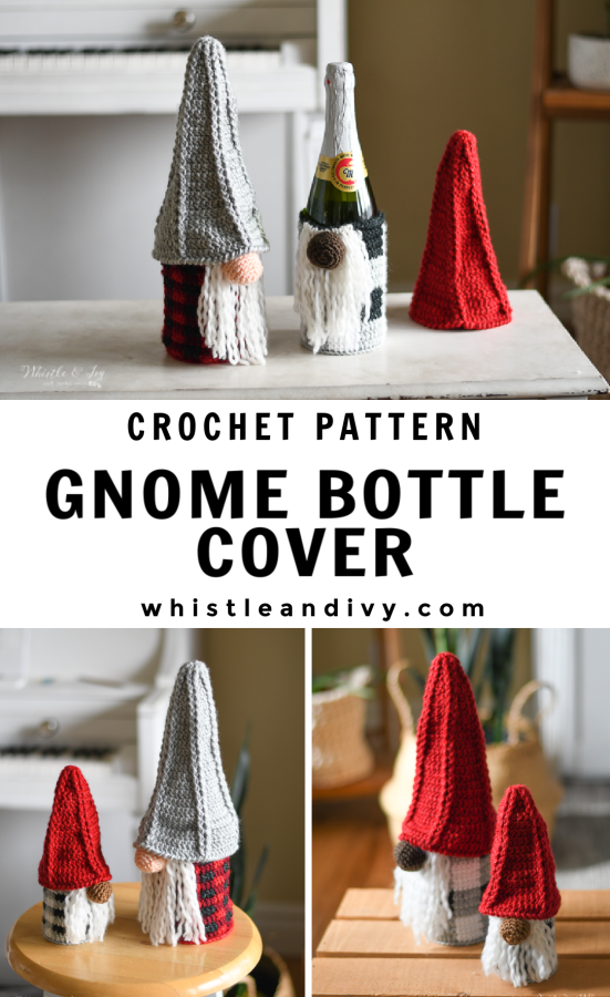 Crochet gnome wine bottle cover crochet pattern crochet holiday ideas 