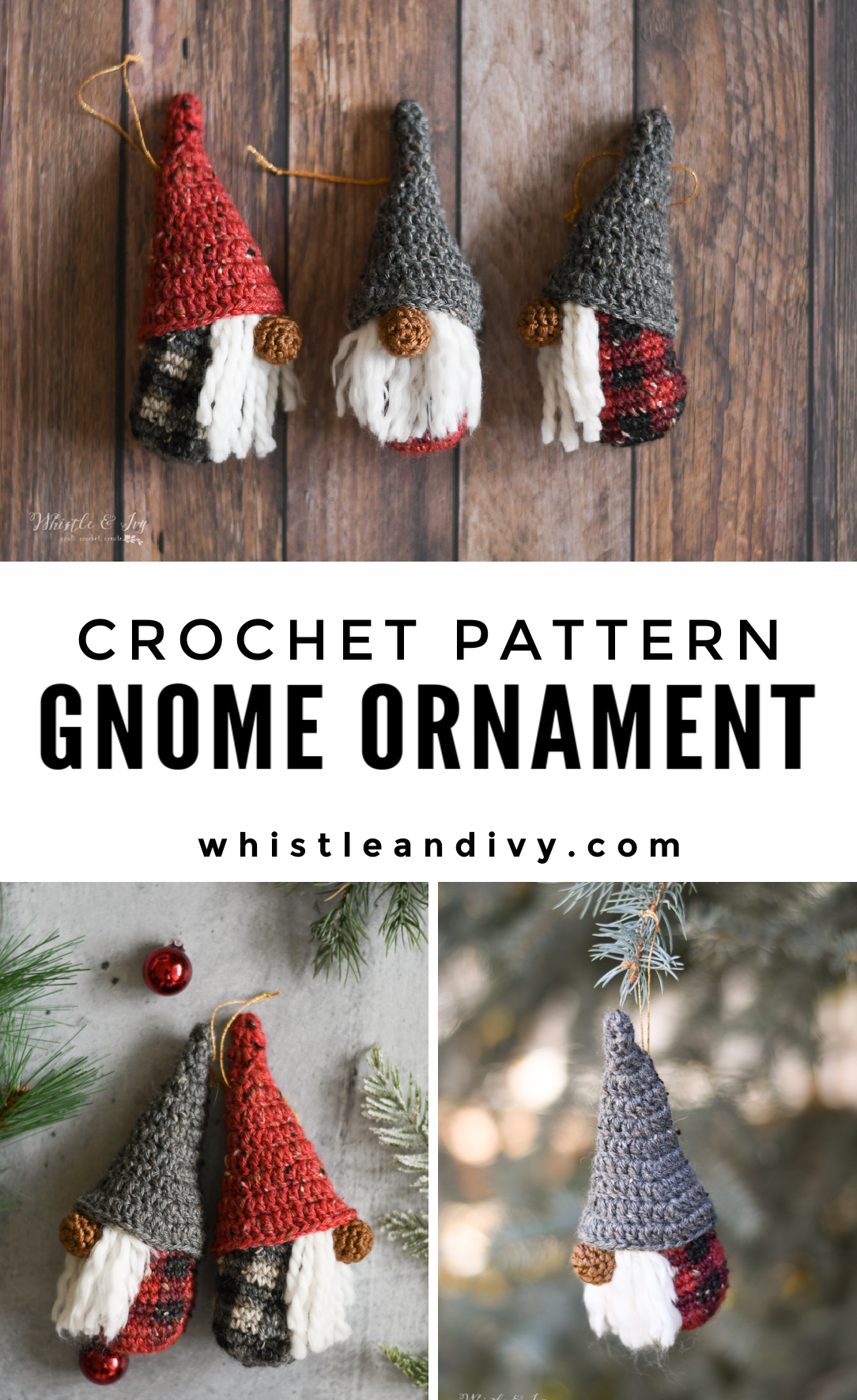 crochet gnome ornament crochet pattern rustic crochet holiday pattern 