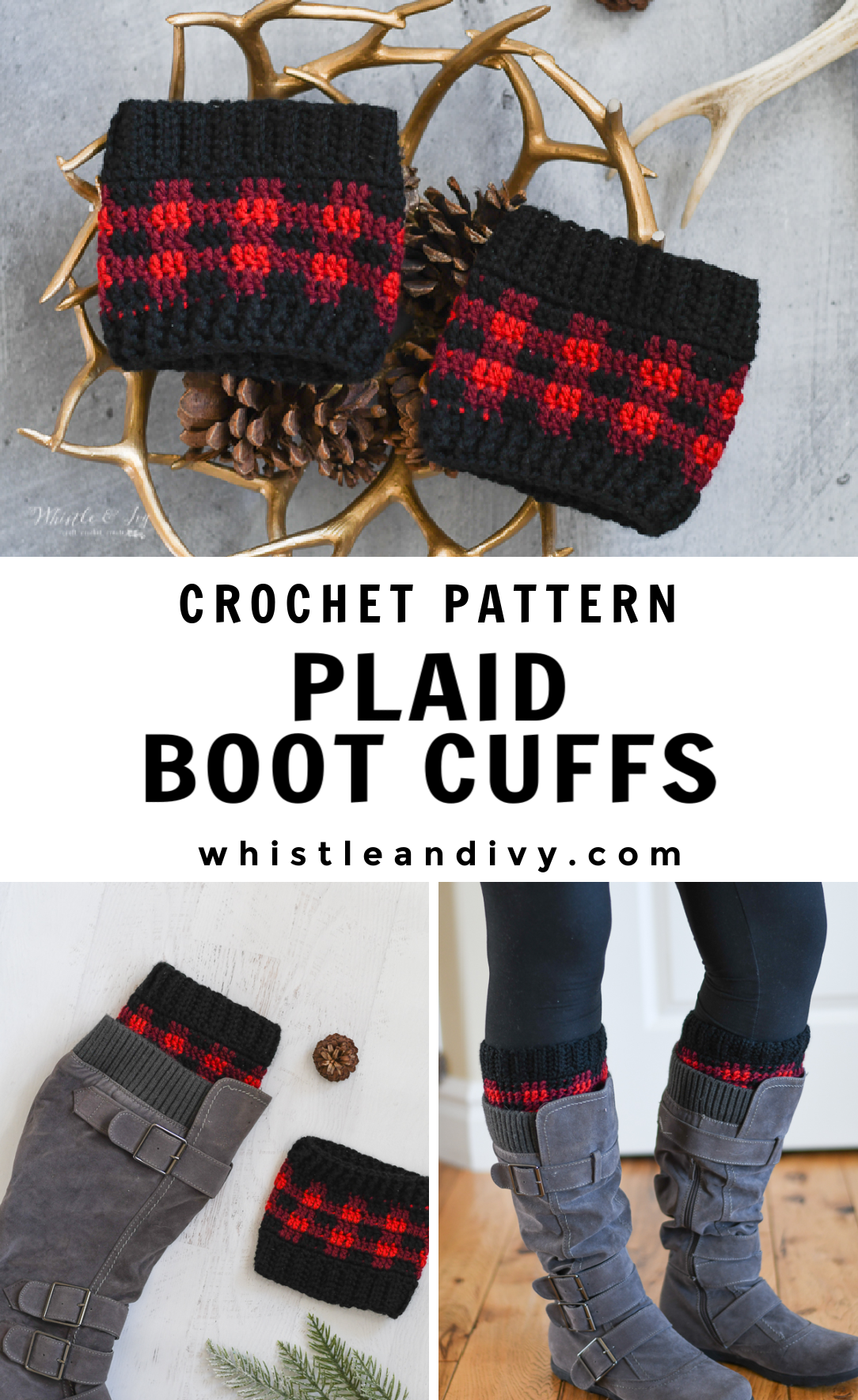 crochet boot cuffs buffalo plaid fall winter crochet pattern 