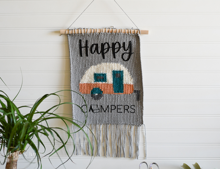 cute summer crochet wall hanging summer camper tapestry crochet easy crochet patter with heat transfer vinyl 