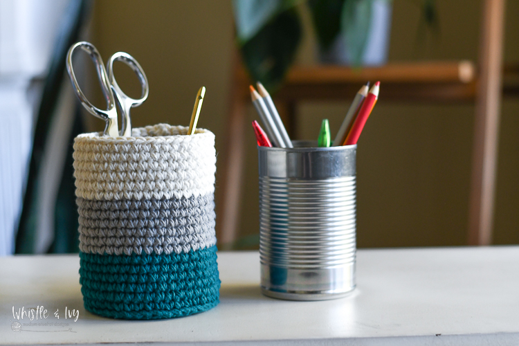 croche tin can pencil cup free crochet pattern easy crochet basket 