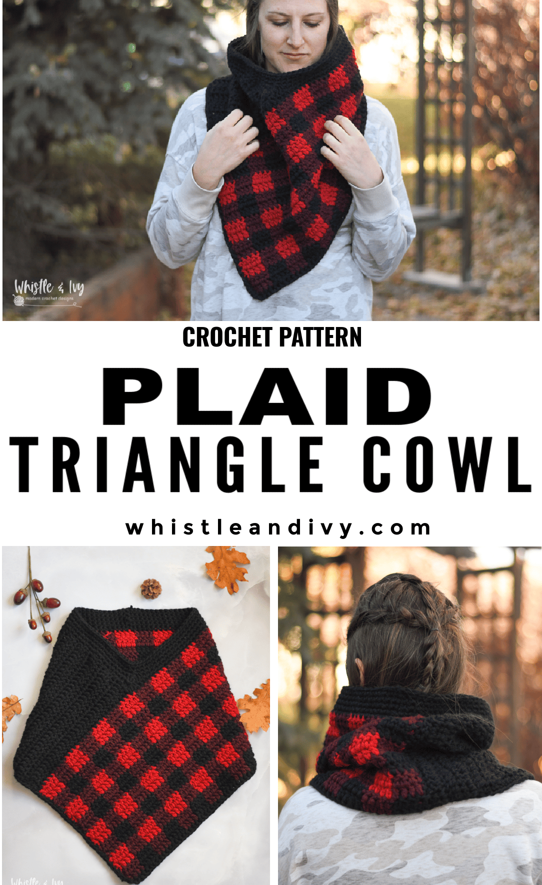 crochet buffalo plaid cowl scarf triangle crochet pattern 