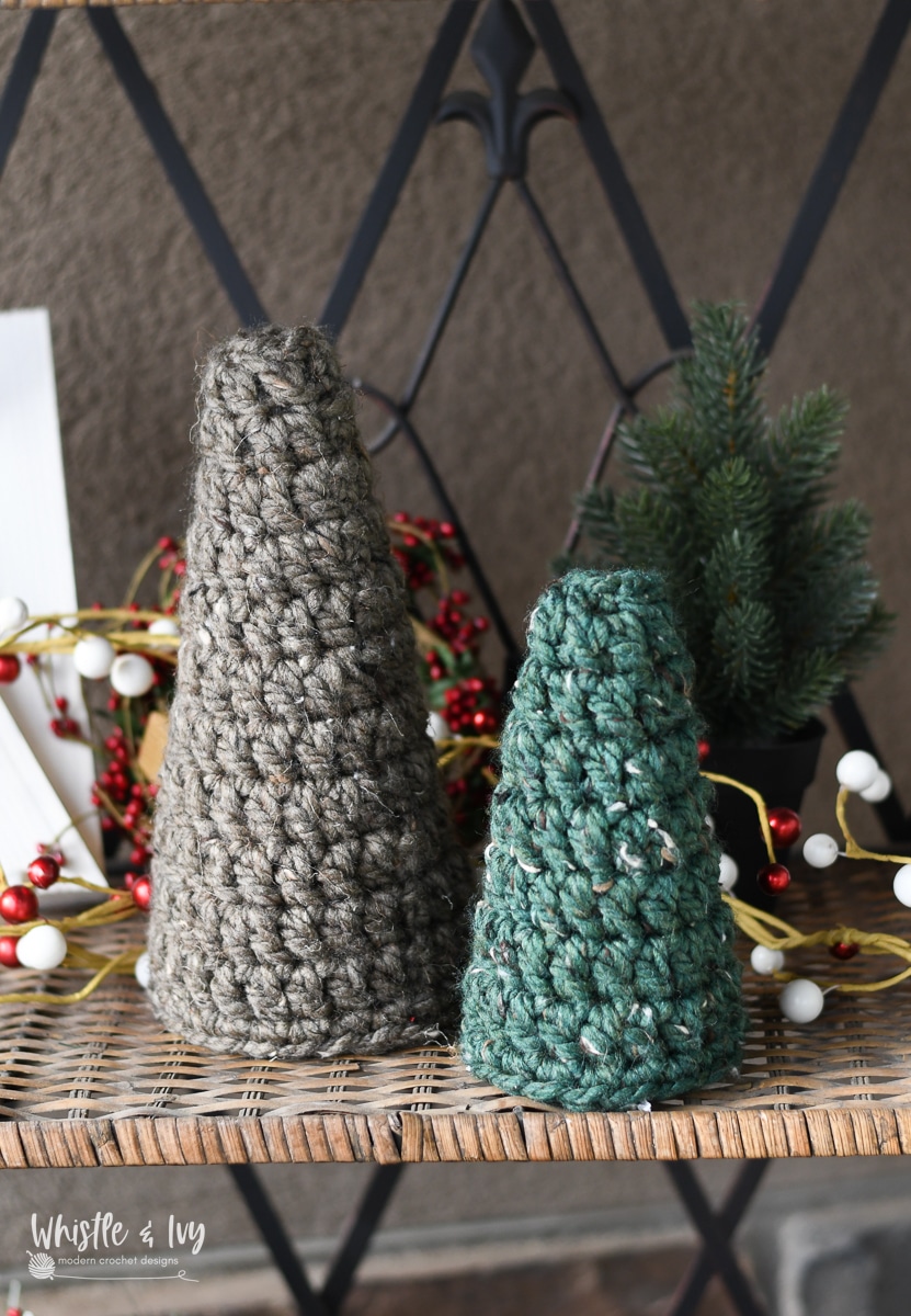 chunky crochet evergreen tree crochet christmas tree table decor crochet pattern 