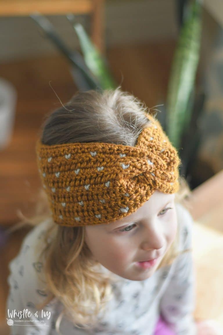 Make an Easy Snowy Detail Crochet Twist Ear Warmer Headband – A Snowfall Collection Pattern