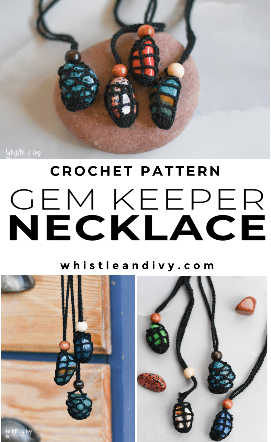 crochet gem holder necklace gem cage necklace crochet pattern DIY 