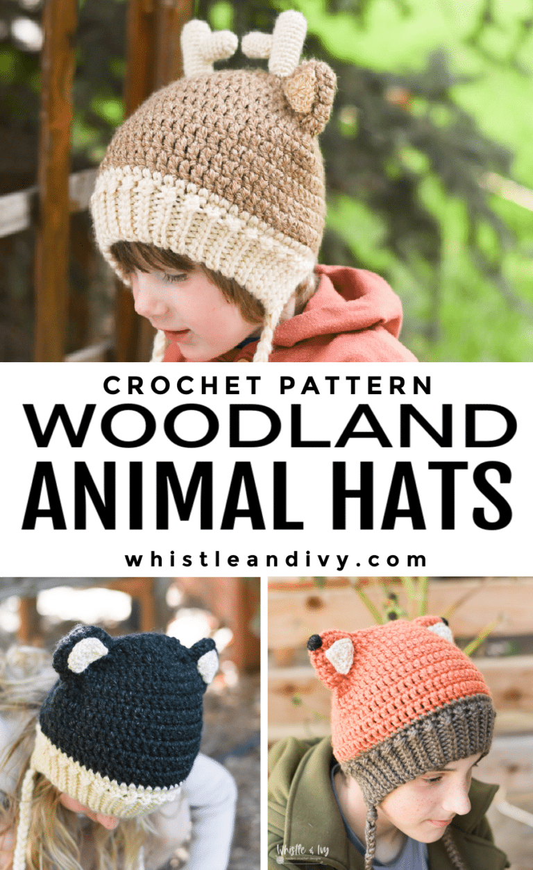 Crochet Woodland Animal Hats Pattern sized for the whole family