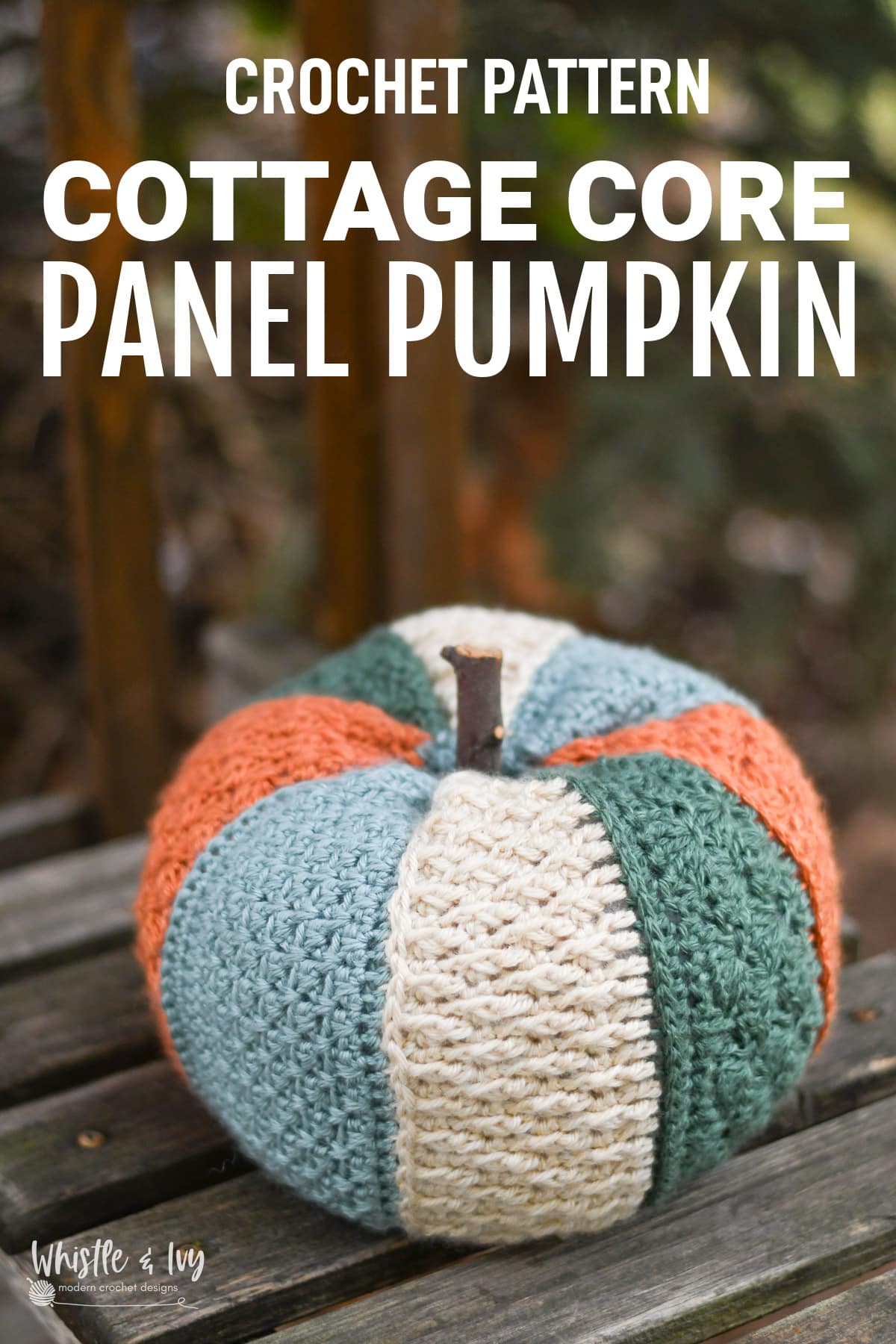 crochet stitch sampler pumpkin with colored panels featuring varying textured stitches